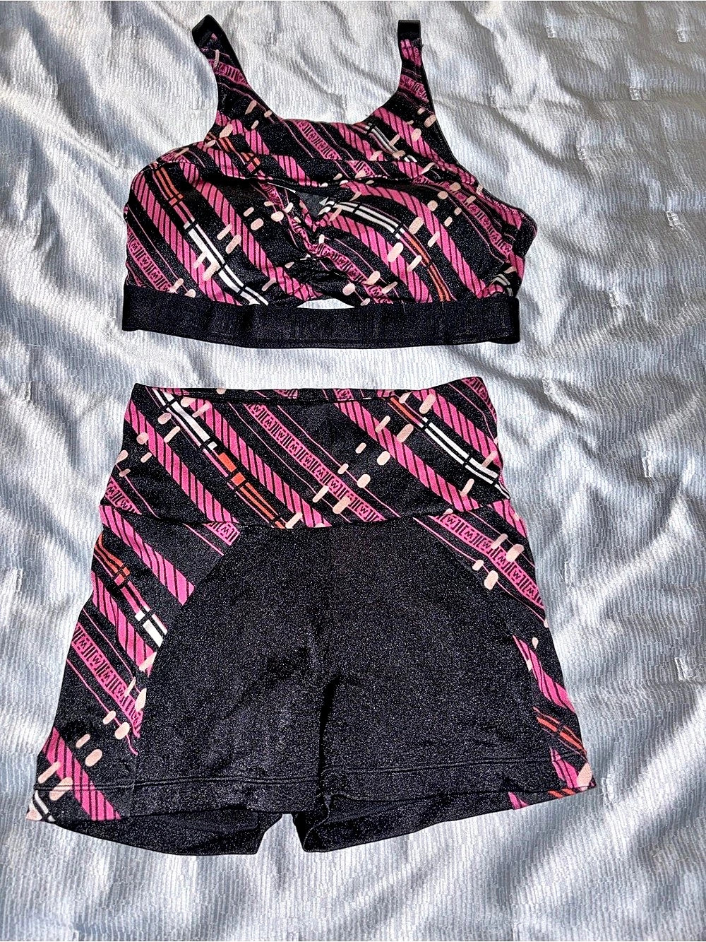 Wolford Women'Small Geometric Sports Bra Set Black & Pink Size Small
